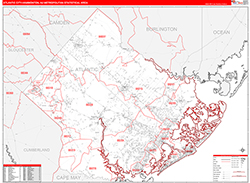 Atlantic City-Hammonton Metro Area Wall Map Red Line Style 2026